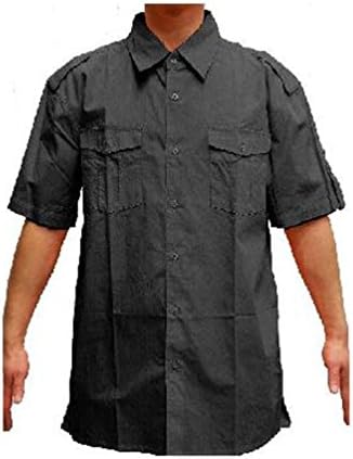 Mens Work Shirts Plain Woven Shirt Button Down Double Pocket Shirts M-3Xl