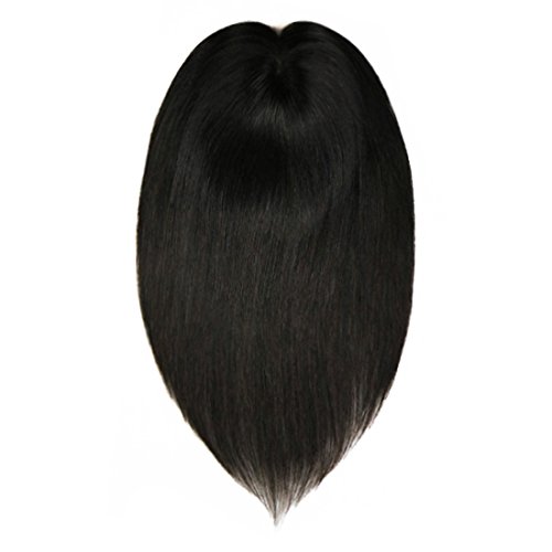 Uniwigs Remy Human Hair Mono Hairpiece, Closure, Hand Made Tied Hair Topper, Straight 16 Inches for Hair Loss (Natural Black)