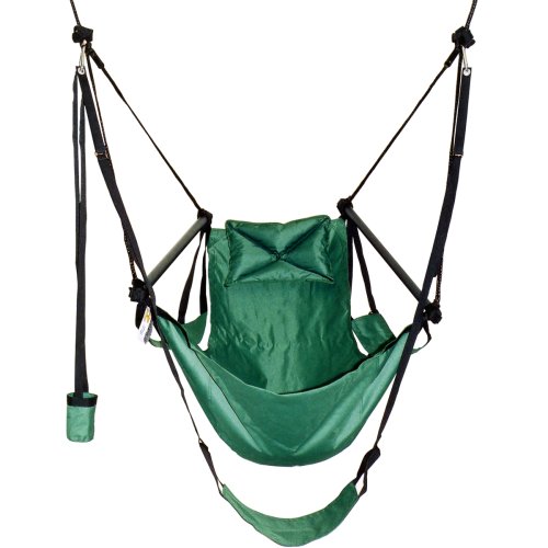 Green Eggs and Hammocks Con2our Dual-Point Hammock Chair with Adjustable Footrest, Armrests, Pillow, and Drink Holder, Green