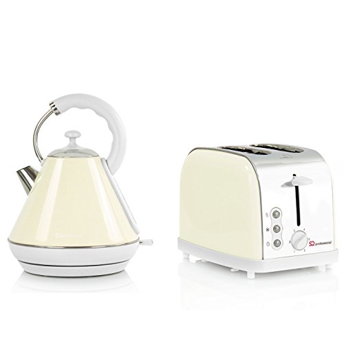 Electric Kettle & Toaster Set, Stainless Steel - Cream