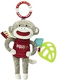 Baby Starters Sock Monkey Crinkle, Rattle, Squeak Plush with Hook, Brown/Red, 9
