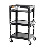 Pearington AV and Presentation Cart Stand for Video Projector, TV, Laptop Computers, Printers-Metal Construction Rolling Storage Cart with Adjustable Shelves and 4 wheels;4 outlets and 12" cord, Black