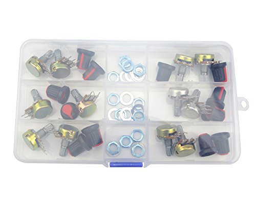 WGCD 12 PCS B2K B5K B10K B20K B50K B100K Ohm Knurled Shaft Linear Rotary Taper Potentiometer with Cap Kit - Thumbnail 6