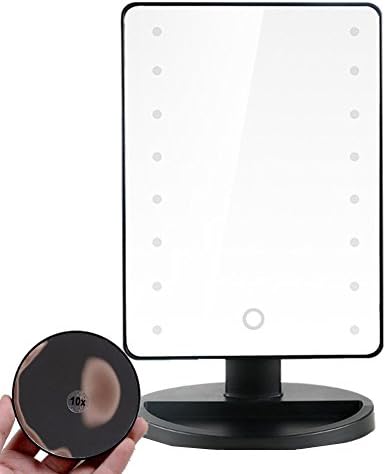 Runytek 16 LEDs Battery Operated Cordless Touch Screen Lighted Vanity Cosmetic Make Up Mirror / Makeup Mirror with LED Lights 10x Magnification Spot Mirror (Black)