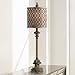 Regency Hill Traditional French Country Style Tall Skinny Buffet Table Lamp Beige Scroll Metal Lattice Candlestick Framed Cylinder Drum Shade Decor for Living Room House Home Entryway Dining Family
