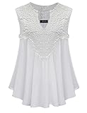 AMZ PLUS Plus Size Women Sexy Lace Blouses V-neck Shirts Chiffon Sleeveless Top White XXXXL