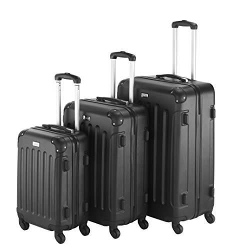 VonHaus 3-Piece Luggage Set made from ABS - Large, Medium and Carry On Suitcase with Rotating Wheels, Built-in Lock and Telescopic Handle - Black