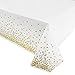 DECOSTYLE Plastic Tablecloth for Parties, Party Table Cloths Disposable, Stylish Design, Gold Dots Decorations, White, Waterproof, Rectangular Table Cover, 54 Inch x 108 Inch
