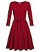 MISSKY Women's Round Neck 3 4 Long Sleeve Fit and Flare Party Wedding Dating Outdoor Cocktail Casual Swing Dress with Waistbrand Red S