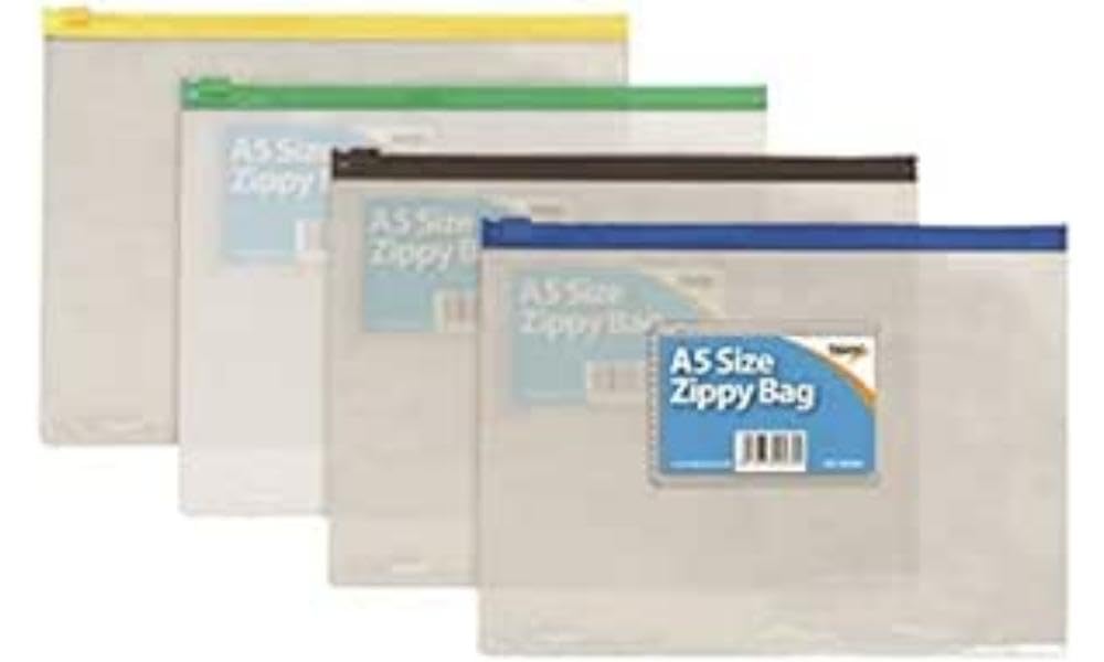 Sundry A5 Coloured Zip Bag, Clear, Pack of 12