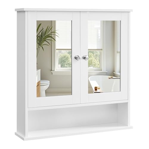 VASAGLE Spiegelschrank, mit 2 Spiegeltüren und offenem Fach, Wandmontage