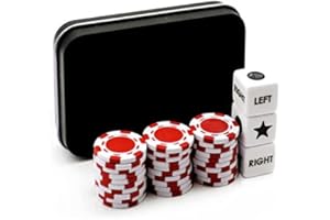 Annietfr Bilywey Left Right Center Dice Game Set with 3 Dices + 30 Red Poker Chips + Black Storage Carry Tin (Red)