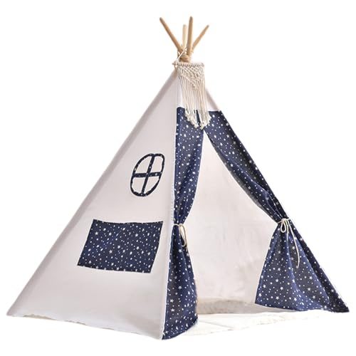 Teepee Tent for Kids Starry Pattern Kids Play Tent with Door Curtain & Skylight 31.5x31.5x43 Inch Cotton Linen Toddler with Tassel for Indoor