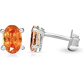 Natural Mandarin Orange Garnet 925 Solid Sterling Silver Earrings 5mm