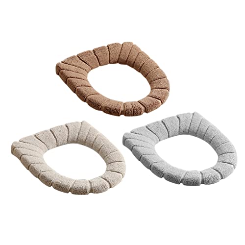 WESIEVYA 3pcs Toilet Seat Pads Elastic Fit for Round Seats Washable Cover Warm and Comfortable for Home Random Color