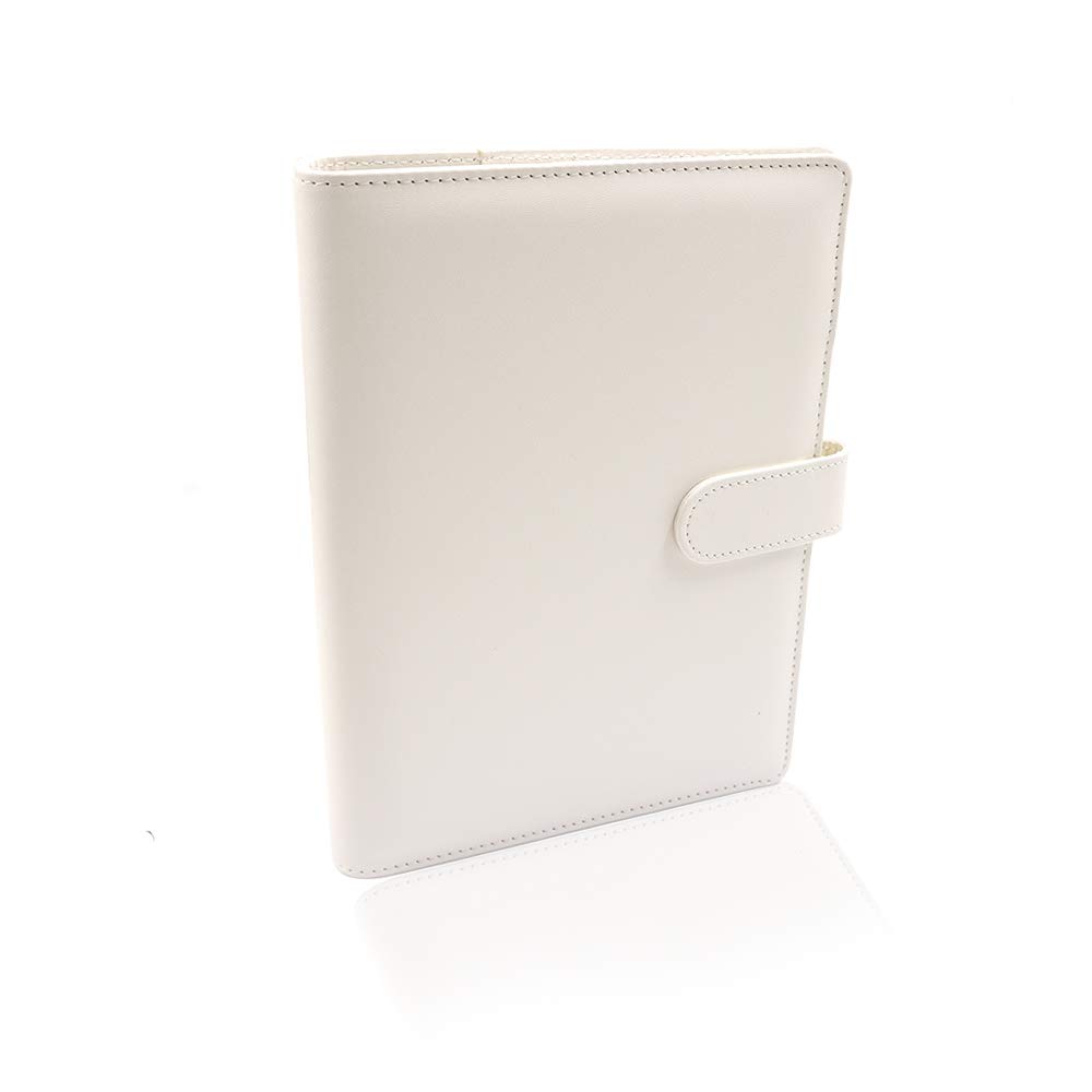 A5 PU Leather Notebook Binder, Refillable Paper Binder, Loose Leaf Personal Planner Binder Cover with Magnetic Buckle (White)