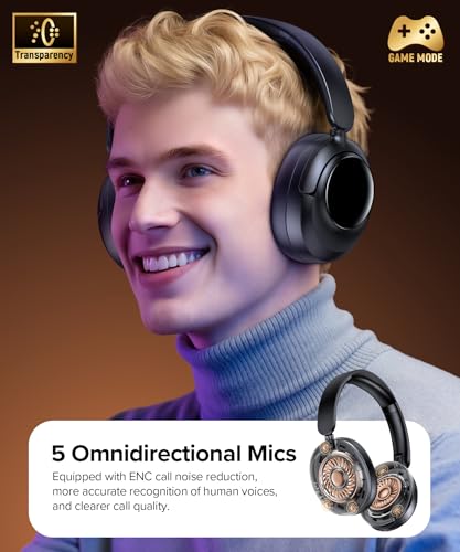 Hybrid Active Noise Cancelling Headphones, Bluetooth 6.0 Wireless Headphones Over Ear Headset with 120H Playtime, Hi-Res Audio, 5-ENC Mic, 35dB ANC Headphone Transparency Mode for Travel Office Gaming
