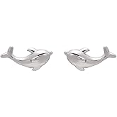 Kokoma Cute Dolphin Tiny Stud Earrings 925 Sterling Silver Minimalist Animal Small Statement Earring Studs Posts for Little Girls Women Hypoallergenic