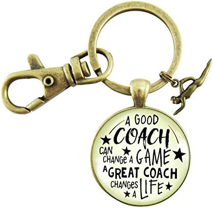 Gutsy GoodnessSwimming Coaching Instructor Keychain A Good Coach Changes Game & Lives Rustic Unisex Sports Key Chain - Handmade Bronze Athlete Quote Pendant, Swimmer Charm, Thanks from Team, Message Card & Gift Box