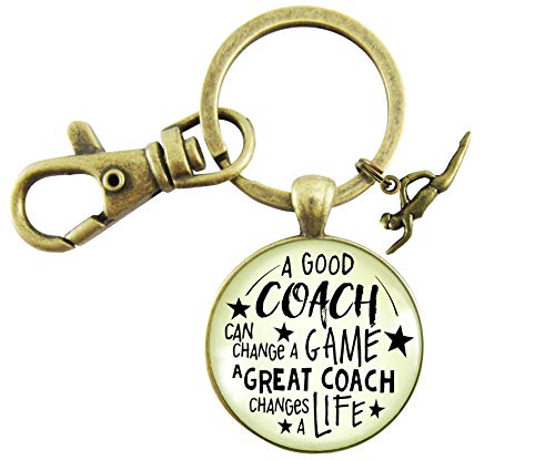 Gutsy GoodnessSwimming Coaching Instructor Keychain A Good Coach Changes Game & Lives Rustic Unisex Sports Key Chain - Handmade Bronze Athlete Quote Pendant, Swimmer Charm, Thanks from Team, Message Card & Gift Box