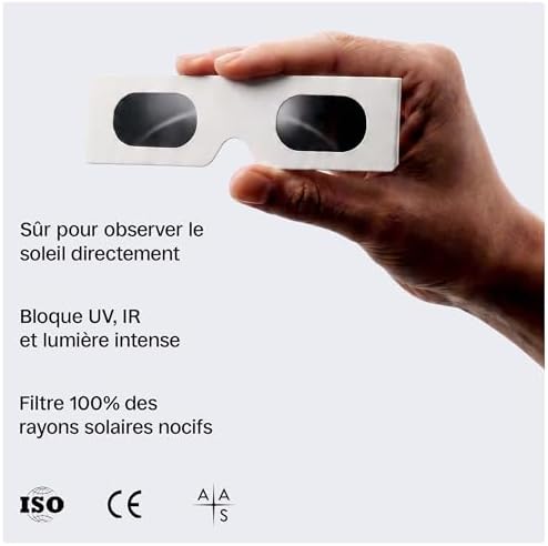 Lunettes d’éclipse solaire 45 mm, Lot de 2/6/12, Blanches, S’adaptent par-dessus les lunettes de vue, Protection oculaire certifiée, Testées EN ISO 12312-2:2015, Marquage CE - Coupe Edge