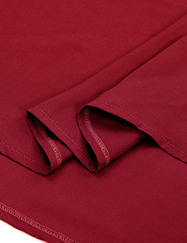 Blooming Jelly Womens Red Lace Top Tie V Neck Long Sleeve Shirt Ruffles Loose Elegant Blouse (Medium, Red)