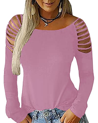 Cicy Bell Women's Long Sleeve Cold Shoulder Tops