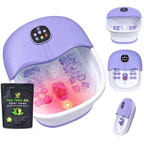 CANGO Foot Spa Bath Massager with Heat Bubbles and Vibration Massage and Jets, 16OZ Tea Tree Oil Foot Soak Epsom Salt, Collapsible Foot Bath Spa Bucket with Infrared Light & Remote Control - Purple