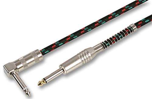 PULSE PLS00152 Straight to Right‑Angled 6.35 mm (¼″) Mono Jack Guitar Lead, 5 m, Black