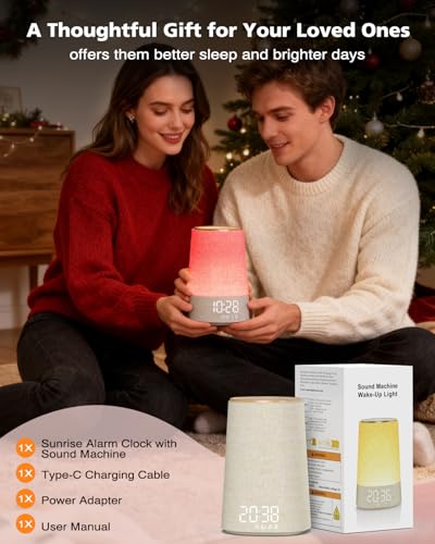 Dawn Simulator Light Alarm Clock, Alarm Clock with 7 Ringtones, 30 Natural Sounds Snooze, Timer, Morning Alarm Clock on LED Bedside Lamp, 10 Brightness Levels Night Light for Children Adults