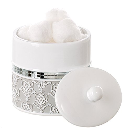 Creative Scents Mirror Damask Q Tip Holder, Decorative Canister Jar