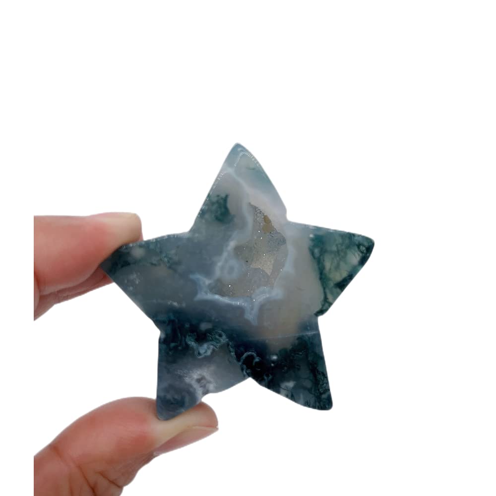 Natural Moss Agate Crystal Star Shape Gemstones Crystal Carving Crafts Palm Stone Tumbled Polished Chakra Stone Worry Stone DIY Jewelry Making