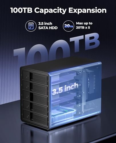 ORICO External Hard Drive Enclosure, USB 3.0 a SATA Raid Aluminium Hard Drive Enclosure for 3.5 Inch HDDs and SSDs, Supports Raid 0/1/5/10, 5x16TB(9558RU3)