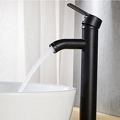 Black Matte Frosted Faucet Mixer Tap Bathroom Sink Faucet Stainless Steel Single Basin Sink Faucet Cold and Hot Water Single Hole Single Handle(Black-Big)