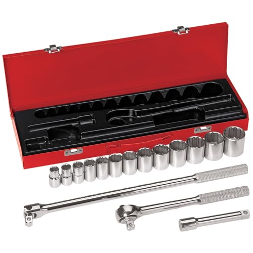 Klein Tools 65512 1/2-Inch Drive Socket Wrench Set with 12-Point SAE Sockets, E…
