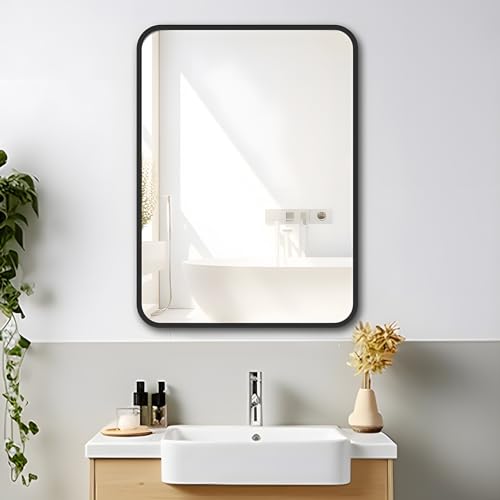 MIQU Bathroom Mirror, 80 x 60 cm, Large Wall Mirror, Unilluminated, Rectangular with Black Metal Frame, Decorative Mirror for Bathroom, Living Room, Toilet, Hallway K