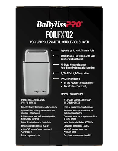 BaBylissPRO FoilFX Cord/Cordless Metal Double Foil Shaver (Gray)