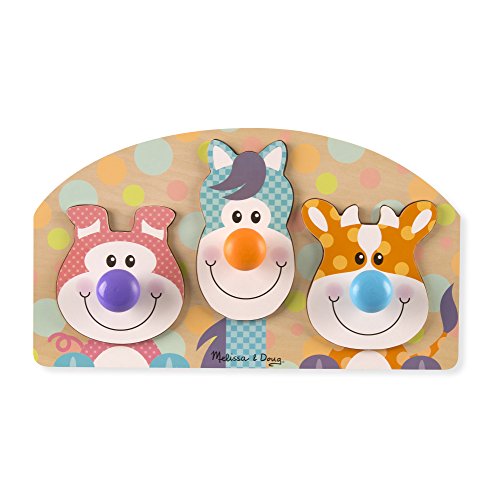 Melissa & Doug First Play Wooden Jumbo Knob Farm Animal Puzzle (3 pcs)