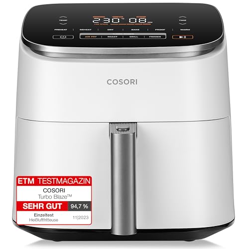 Cosori Turboblaze Heißluftfritteuse Airfryer, 9-in-1 Air Fryer XXL 6L, leiser DC Motor mit 5 Geschwindigkeitsstufen, Grillen, Backen, Gären, Dehydrier