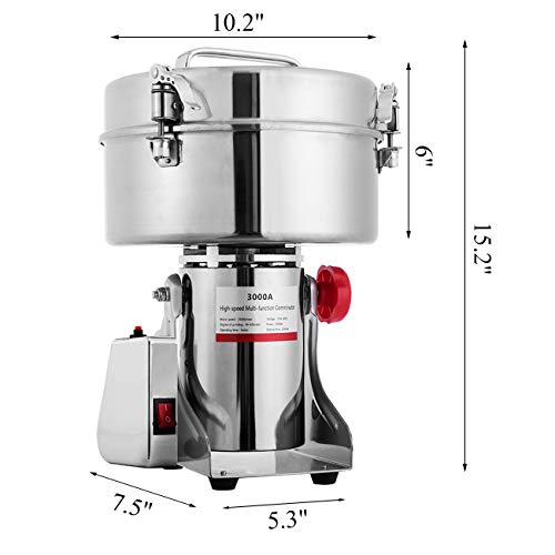 BI-DTOOL 3000G Electric Grain Grinder Stainless Steel Pulverizer Grinding Machine Commercial Cereals Grain Mill for Kitchen Herb Spice Pepper Coffee Button Control - Thumbnail 5