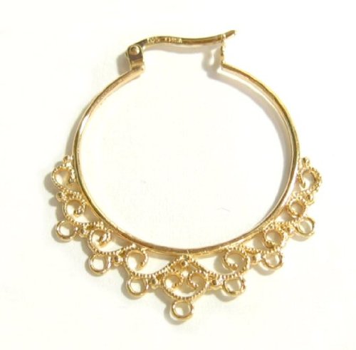 2 pcs 14K Gold on .925 Sterling Silver 35mm x 40mm Filigree Flower Chandelier Ring Earwire Earring Connector / Findings / Yellow Gold