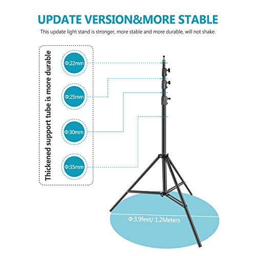 Neewer Heavy Duty Light Stand, Metall 13ft/4m verstellbares Fotografie Stativ mit eingebautem Federkissen und 1/4" Schraube für Studio LED Licht, DSLR Kamera, maximale Belastung: 22lb/10kg - Schwarz – Bild 5