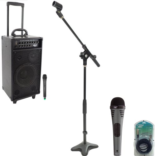 Buy Pyle Speaker, Mic, Cable and Stand Package PWMA1080I 800 Watt VHF