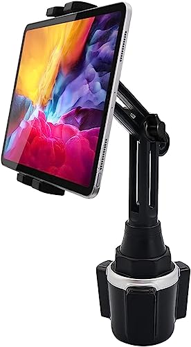 Support Tablette Voiture Gobelet, woleyi Universel Porte Gobelet Tablette avec Bras Télescopique, Support Téléphone Voiture Tasse, Pour iPad Pro 12.9 10.5 9.7 Air Mini 5 4 3 2, iPhone Series 4-13"