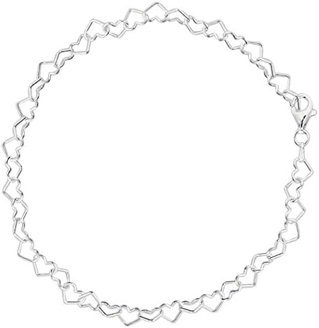 Hearts Link Chain Anklet In Sterling Silver