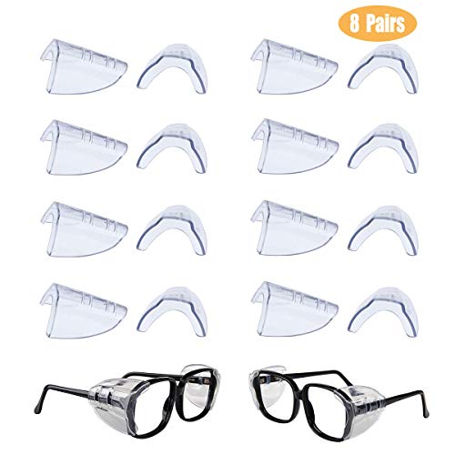 8 Pairs Safety Eye Glasses Side Shields Slip On Clear Side Shields for Safety Glasses, Fits Small to Medium Eyeglasses, Added More Protection on Safety Glasses