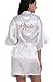 DF-deals Women's Satin Kimono Robe for Bridesmaid and Bride Wedding Party Getting Ready Short Robe with Gold Glitter White Bride X-Large 8-10