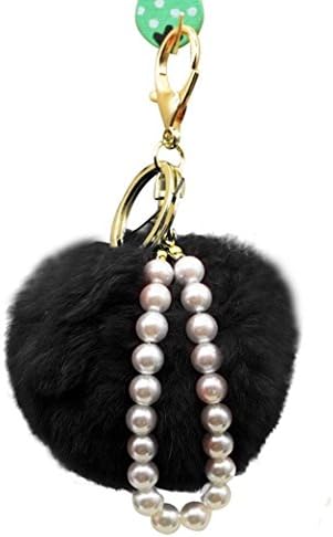 Neyroz Solid Color Imitate Rabbit Fur Ball Keychain Handbag Pearl Car Key (Black)