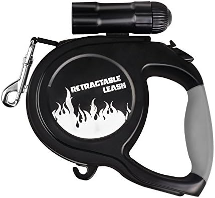Veesee Retractable Dog Leash with Flashlight,16.4 ft Heavy Duty Tangle Free Nylon Ribbon Pet Leash for Small Medium Large Size Up To 66 lb Night Light Training Walking Running(Black)