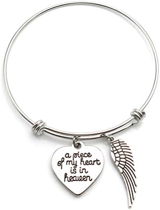 Memorial Jewelry A Piece of My Heart is in Heaven Angel Wing Necklace or Bangle Bracelet Memorial Gift